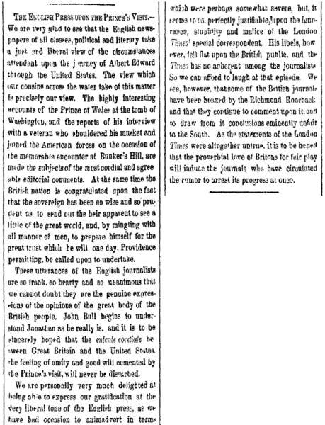 “The English Press Upon the Prince's Visit,” New York Herald, December 2, 1860