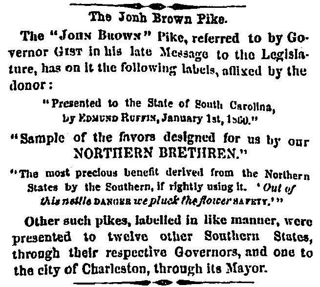 "The John Brown Pike," Charleston (SC) Mercury, December 5, 1860