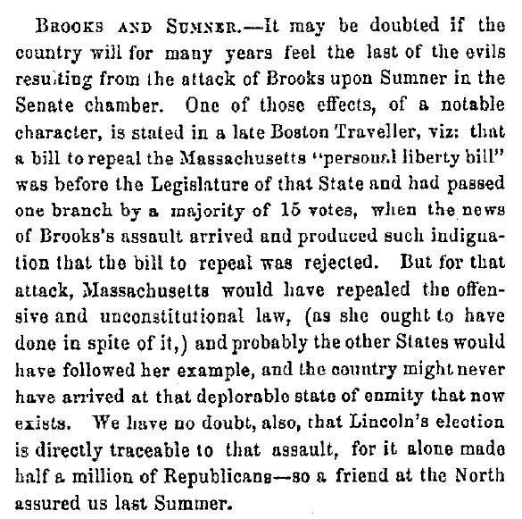 “Brooks and Sumner,” Fayetteville (NC) Observer, December 6, 1860