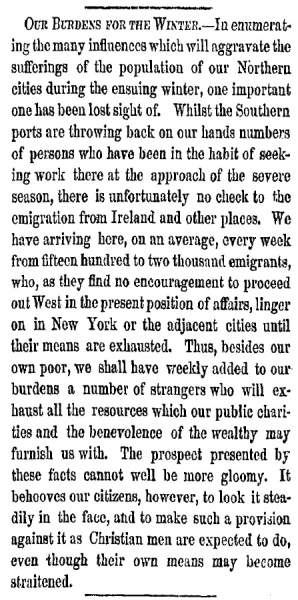“Our Burdens for the Winter,” New York Herald, December 10, 1860