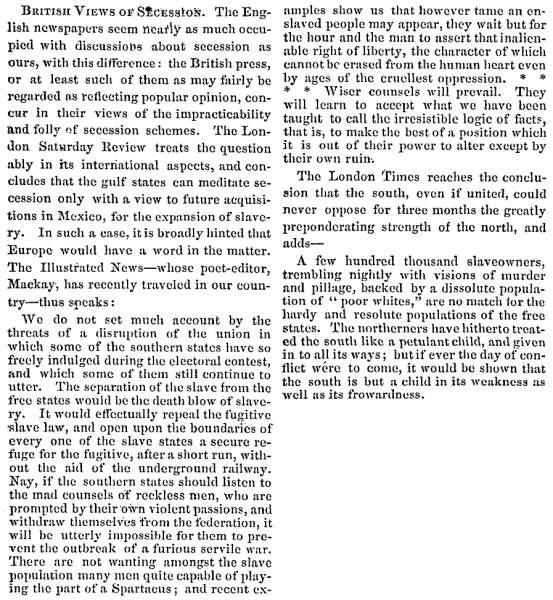 “British Views of Secession,” Lowell (MA) Citizen & News, December 14, 1860