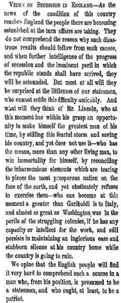 “Views on Secession in England,” New York Herald, December 19, 1860