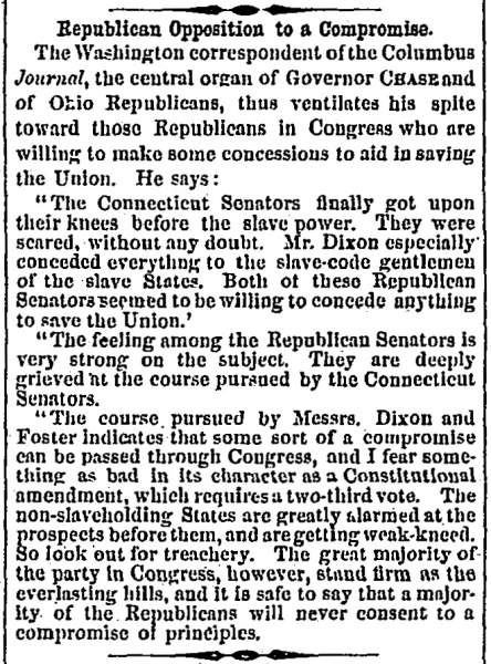 "Republican Opposition to a Compromise," Charleston (SC) Mercury, December 27, 1860