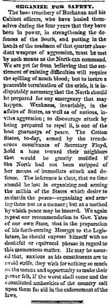 “Organize For Safety,” Chicago (IL) Tribune, December 28, 1860