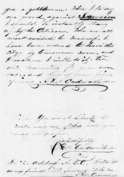 Thomas Cadwallerder to Abraham Lincoln, December 31, 1860 (Page 2)