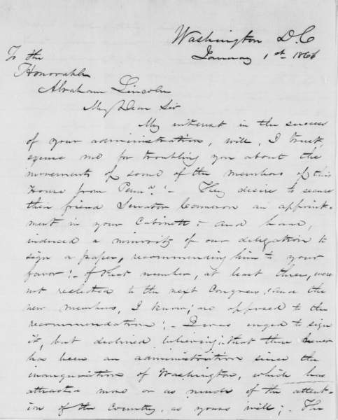 John P. Verree to Abraham Lincoln, January 1, 1861 (Page 1)
