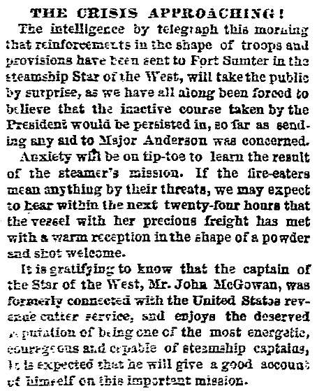 “The Crisis Approaching!,” Boston (MA) Herald, January 8, 1861