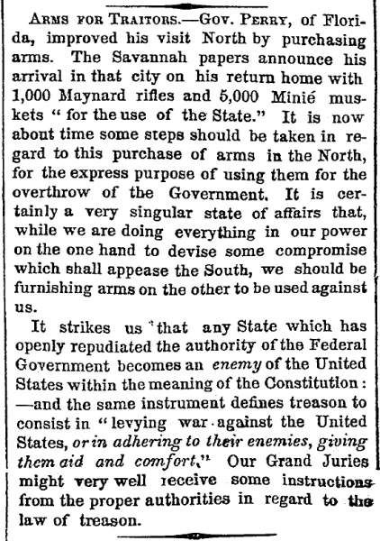 “Arms for Traitors,” New York Times, January 10, 1861