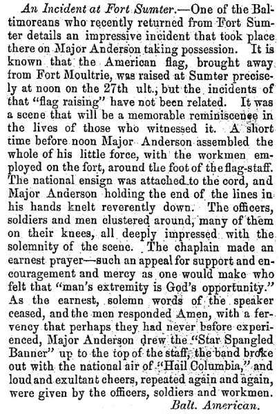 “An Incident at Fort Sumter,” Fayetteville (NC) Observer, January 17, 1861