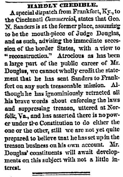 “Hardly Credible,” Chicago (IL) Tribune, January 28, 1861