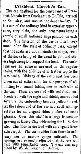 “President Lincoln’s Car,” Cleveland (OH) Herald, February 11, 1861