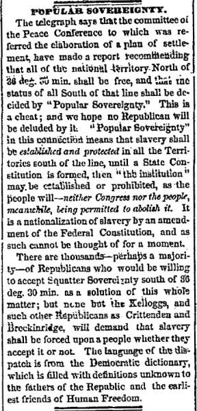 “Popular Sovereignty,” Chicago (IL) Tribune, February 18, 1861