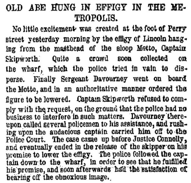“Old Abe Hung in Effigy in the Metropolis,” New York Herald, February 26, 1861