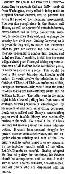 “Should Mr. Chase Go Into the Cabinet?,” New York Herald, February 27, 1861