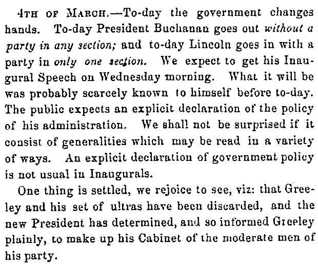 "4th of March," Fayetteville (NC) Observer, March 4, 1861
