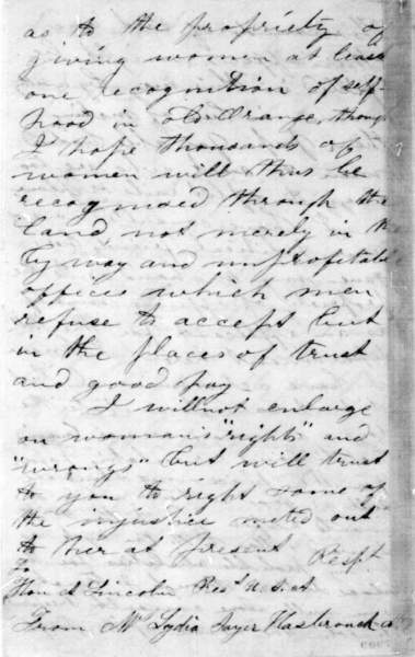 Lydia Sayer Hasbrouck to Abraham Lincoln, March 8, 1861 (Page 4)