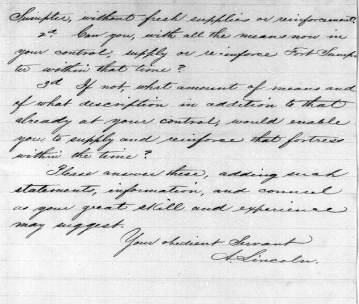 Abraham Lincoln to Winfield Scott, March 9, 1861 (Page 2)