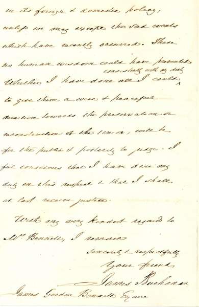 James Buchanan to James Gordon Bennett, March 11, 1861 (Page 2)