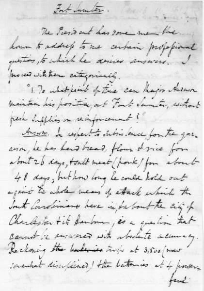 Winfield Scott to Abraham Lincoln, March 11, 1861 (Page 1)