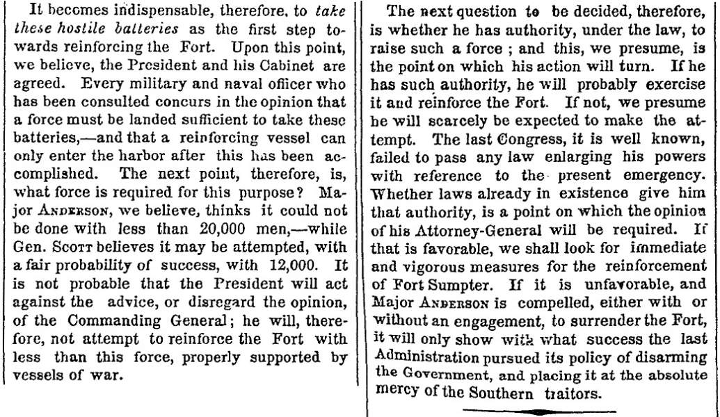 “About Fort Sumpter [Sumter],” New York Times, March 18, 1861 (Page 2)