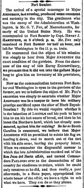 “Fort Sumter,” Charleston (SC) Mercury, March 22, 1861