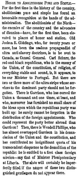 “Honor to Abolitionism Pure and Simple,” New York Herald, March 24, 1861