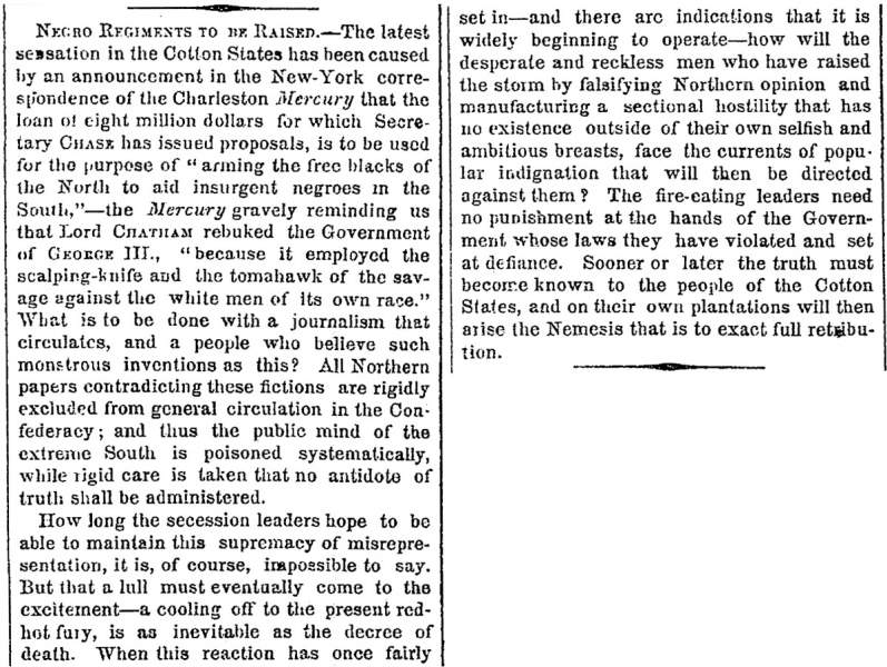 “Negro Regiments to be Raised,” New York Times, April 1, 1861