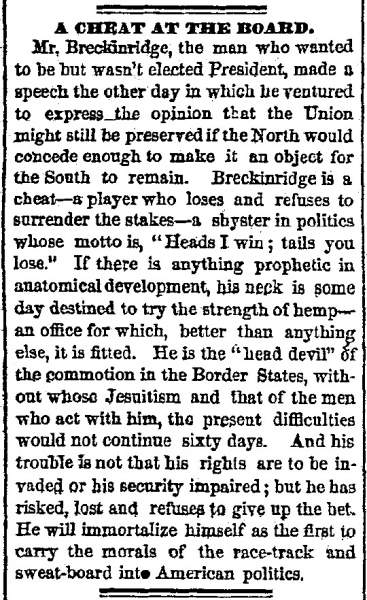 “A Cheat at the Board,” Chicago (IL) Tribune, April 6, 1861