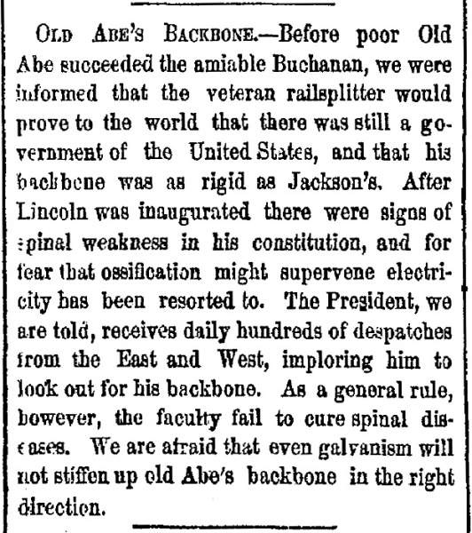 “Old Abe’s Backbone,” New York Herald, April 7, 1861