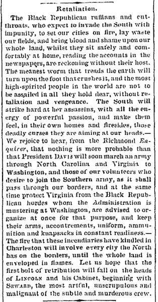 “Retaliation,” Richmond (VA) Dispatch, April 15, 1861