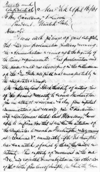 James Henderson to Abraham Lincoln, April 16, 1861 (Page 1)
