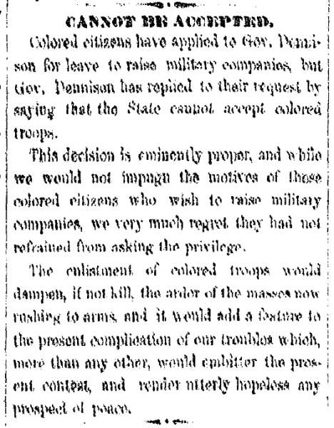 “Cannot Be Accepted,” Cleveland (OH) Herald, April 22, 1861