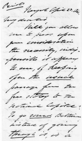David D. Field to Abraham Lincoln, April 23, 1861 (Page 1)