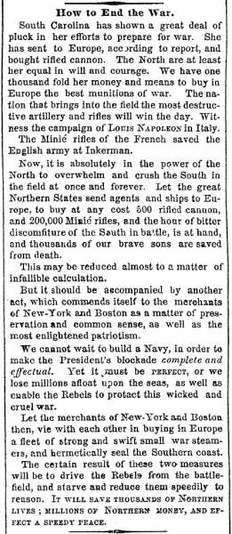 “How to End the War,” New York Times, April 24, 1861