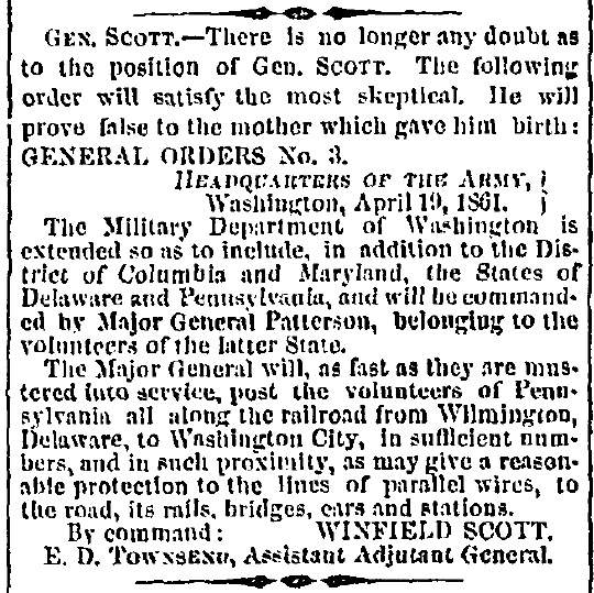 “Gen. Scott,” Charleston (SC) Mercury, April 27, 1861