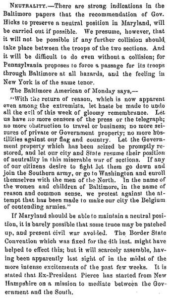 "Neutrality," Fayetteville (NC) Observer, May 2, 1861