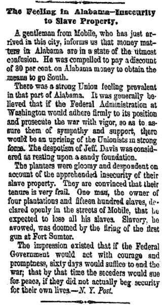 “The Feeling in Alabama,” Cleveland (OH) Herald, May 6, 1861