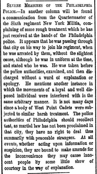 “Severe Measures of the Philadelphia Police,” New York Herald, May 12, 1861