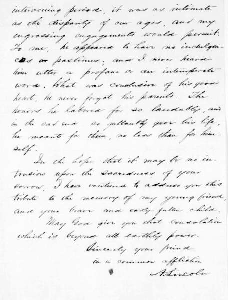 Abraham Lincoln to Ephraim and Phoebe Ellsworth, May 25, 1861 (Page 2)