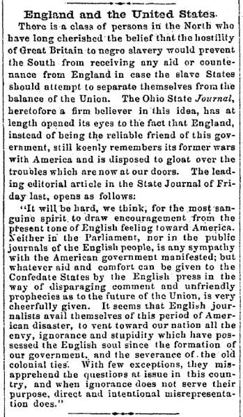 “England and the United States,” Newark (OH) Advocate, May 31, 1861
