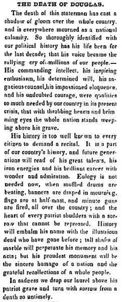 “The Death of Douglas,” Atchison (KS) Freedom’s Champion, June 8,  1861