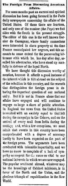 “The Foreign Press Discussing American Affairs,” New York Herald, June 9, 1861
