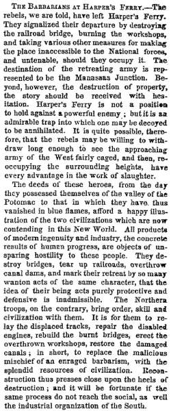 “The Barbarians at Harper’s Ferry,” New York Times, June 16, 1861