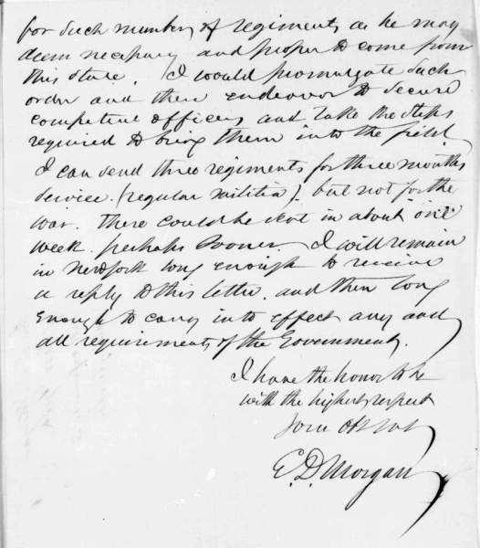 Edwin D. Morgan to Abraham Lincoln, July 23, 1861 (Page 2)