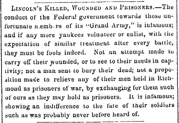 “Lincoln’s Killed, Wounded and Prisoners,” Fayetteville (NC) Observer, August 12, 1861