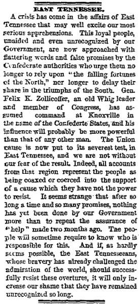 “East Tennessee,” Chicago (IL) Tribune, August 16, 1861