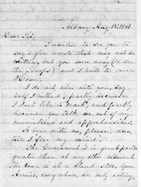 Thurlow Weed to Abraham Lincoln, August 18, 1861 (Page 1)