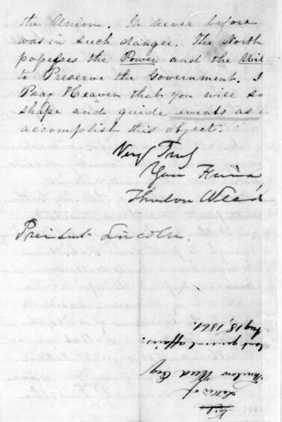 Thurlow Weed to Abraham Lincoln, August 18, 1861 (Page 4)