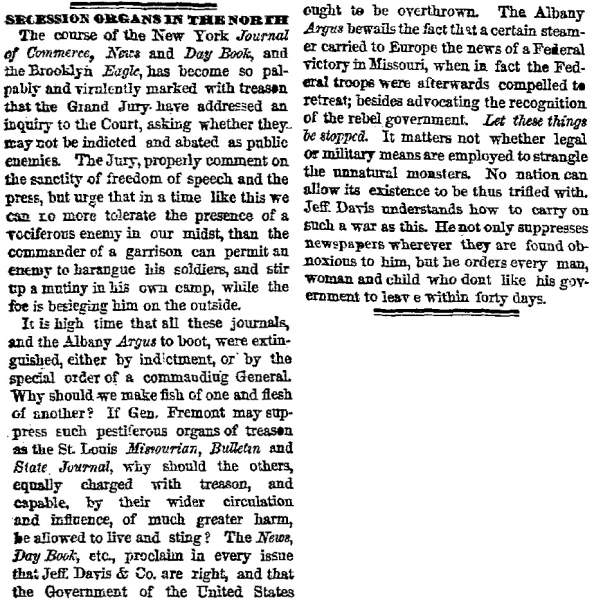 “Secession Organs in the North,” Chicago (IL) Tribune, August 20, 1861
