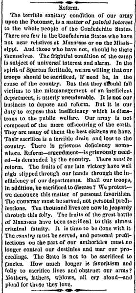 “Reform,” Charleston (SC) Mercury, August 21, 1861